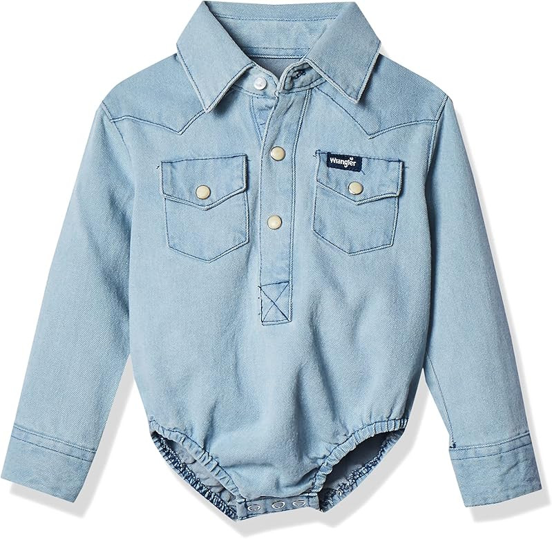 Wrangler Baby Boys' Western Long Sleeve Denim Bodysuit | Amazon (US)