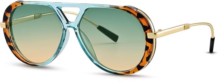 RAYSOL Retro Oversized Aviator Sunglasses for Women, Trendy Double Bridge | Amazon (US)