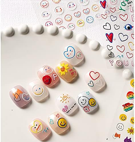 New 5D Stereoscopic Embossed Love Smiley Face Colorful Smiley Love Circle Art Nail Decals in 3 St... | Amazon (US)
