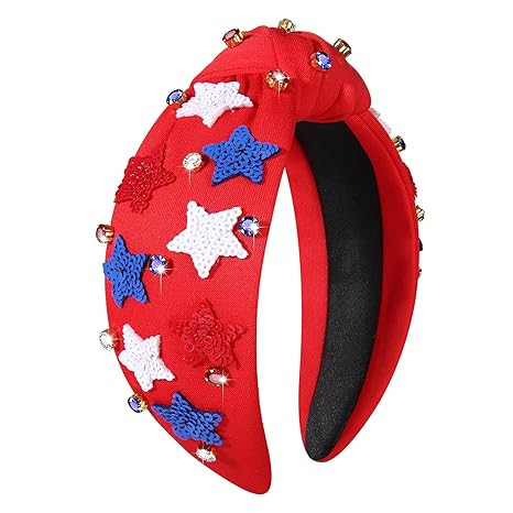 boderier 4th of July Headband Beaded Sequin Star Headband Jeweled Crystal Embellished Knotted Hea... | Amazon (US)