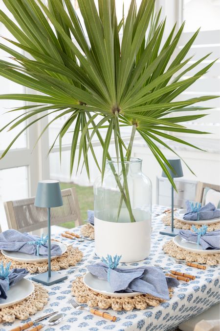 I’m loving our coastal blue block print tablescape! Includes a blue block print tablecloth, slate blue cordless rechargeable LED lamps, blue napkins, raffia chargers, coral napkin rings, bamboo style flatware and a block print vase! 

. coastal holiday tablescape, thanksgiving tablescape ideas

#ltkhome #ltkseasonal #ltksalealert #ltkstyletip #ltkholiday #ltkfindsunder100 #ltkfindsunder50   #LTKsalealert #LTKhome

#LTKHome #LTKSeasonal #LTKSaleAlert