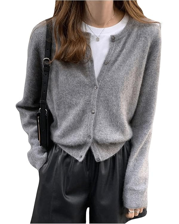 SweatyRocks Women's Light Weight Cardigan Round Neck Long Sleeve Button Down Sweaters Knitwear | Amazon (US)