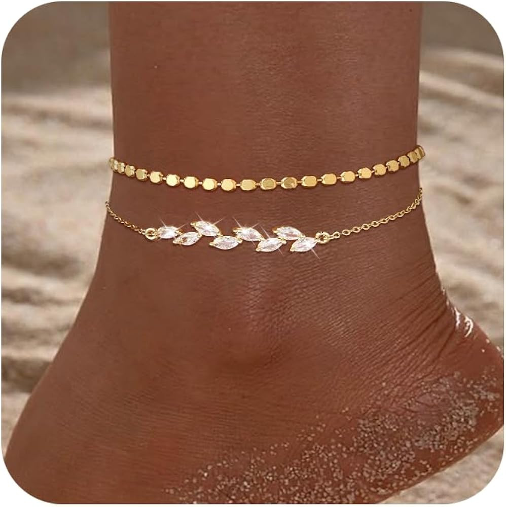 Gold Ankle Bracelets for Women,14K Real Gold Plated Waterproof Anklets Set Layered Anklets for Wo... | Amazon (US)