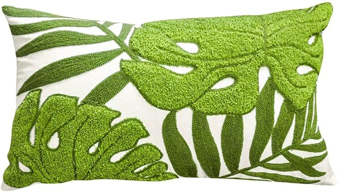 Mulzeart Cotton Embroidery Tropical Green Leaf Palm Pattern Throw Pillow Covers, Woven Comfy Deco... | Amazon (US)