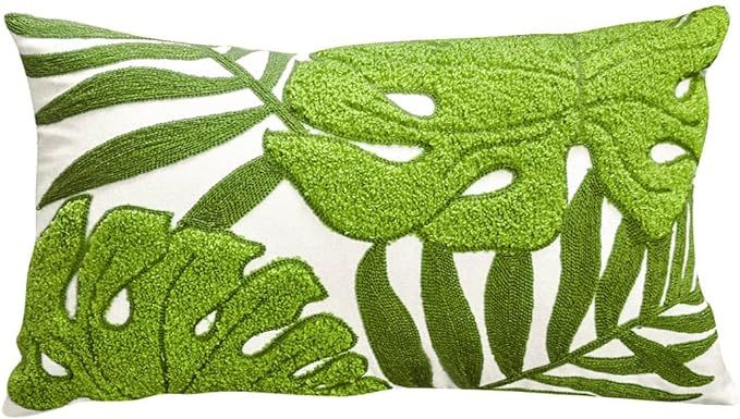 Mulzeart Cotton Embroidery Tropical Green Leaf Palm Pattern Throw Pillow Covers, Woven Comfy Deco... | Amazon (US)