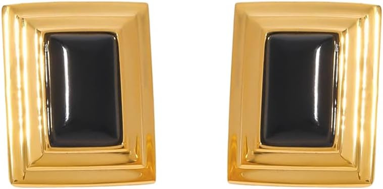 Vintage Rectangle Black Onyx Stud Earrings for Women Dainty Stainless Steel 14k Gold Plated Minim... | Amazon (US)