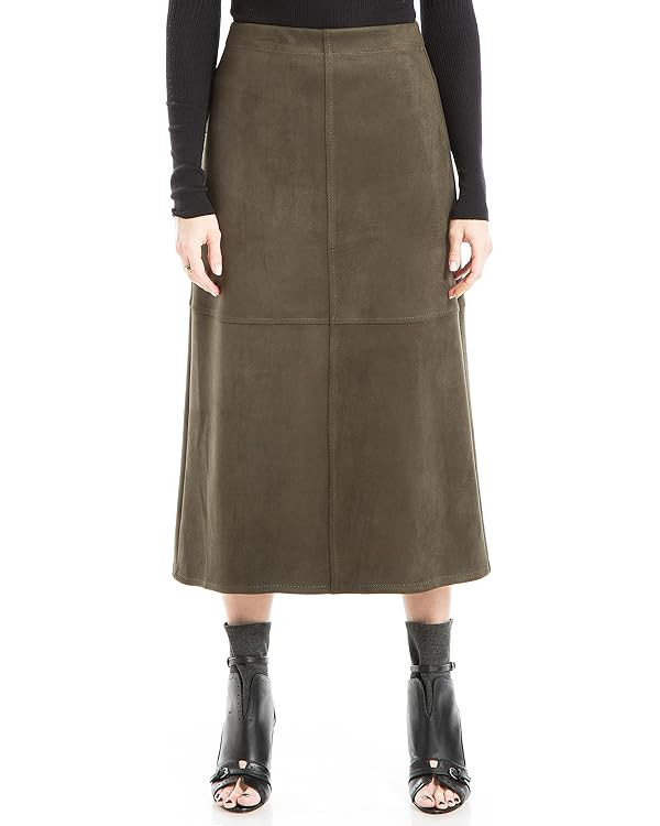 Max Studio Women's Faux Suede Elastic High Waisted Casual A-Line Midi Skirt | Amazon (US)