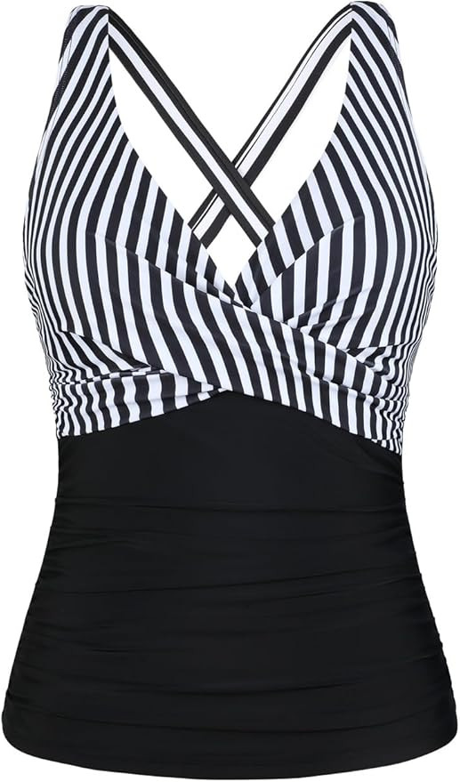 Hilor Women's Underwire Tankini Top Tummy Control Bathing Suits Sexy V Neck Crossover Swim Top On... | Amazon (US)