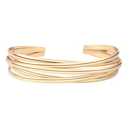 Gold Bangle Cuff Bracelets for Women Trendy Chunky Adjustable Twist Love Textured Bracelet Jewelr... | Amazon (US)
