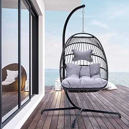 NICESOUL Indoor Outdoor Patio Wicker Hanging Chair Swing Hammock Egg Chairs UV Resistant Cushions... | Amazon (US)