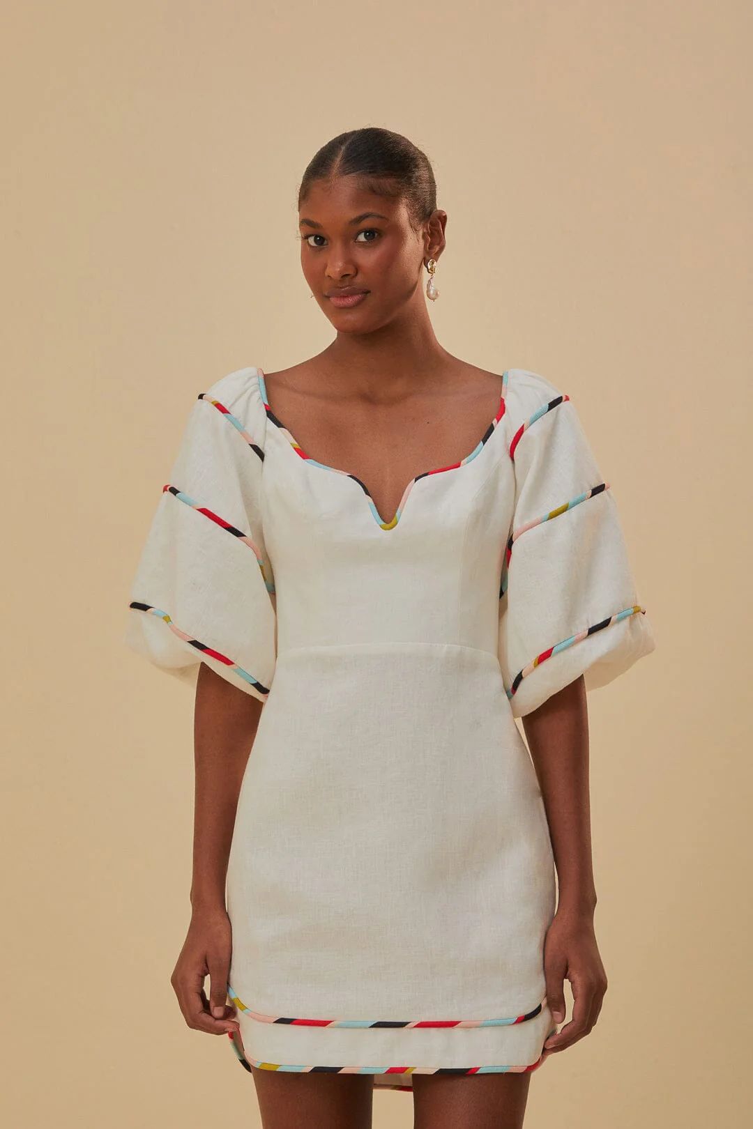 White Colorful Stripes Euroflax™ Mini Dress | FarmRio