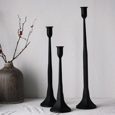 Iron Taper Candle Holder Set of 3, Black Candlestick Holders Decorative Candle Stand, Tapered Candle Holders Tall Set for Wedding, Dining Table, Home Decoration (Black) | Walmart (US)