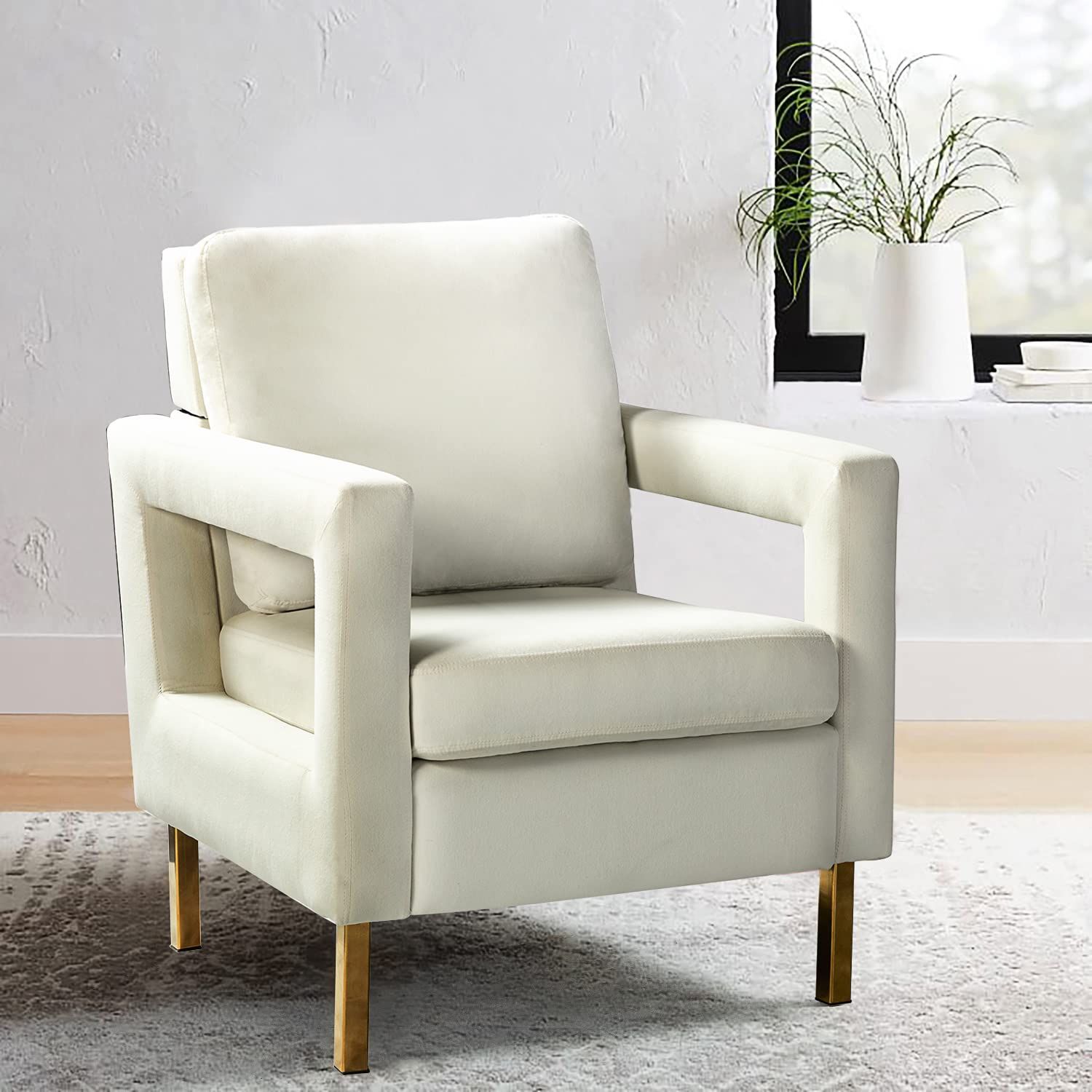 HULALA HOME Velvet Accent Chair with Gold Metal Legs, Modern Comfy Upholstered Armchair with Removab | Amazon (US)