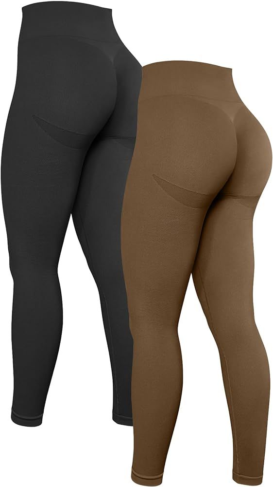 OQQ Women's 2 Piece High Waist Workout Butt Lifting Leggings Tummy Control Ruched Booty Smile Yog... | Amazon (US)