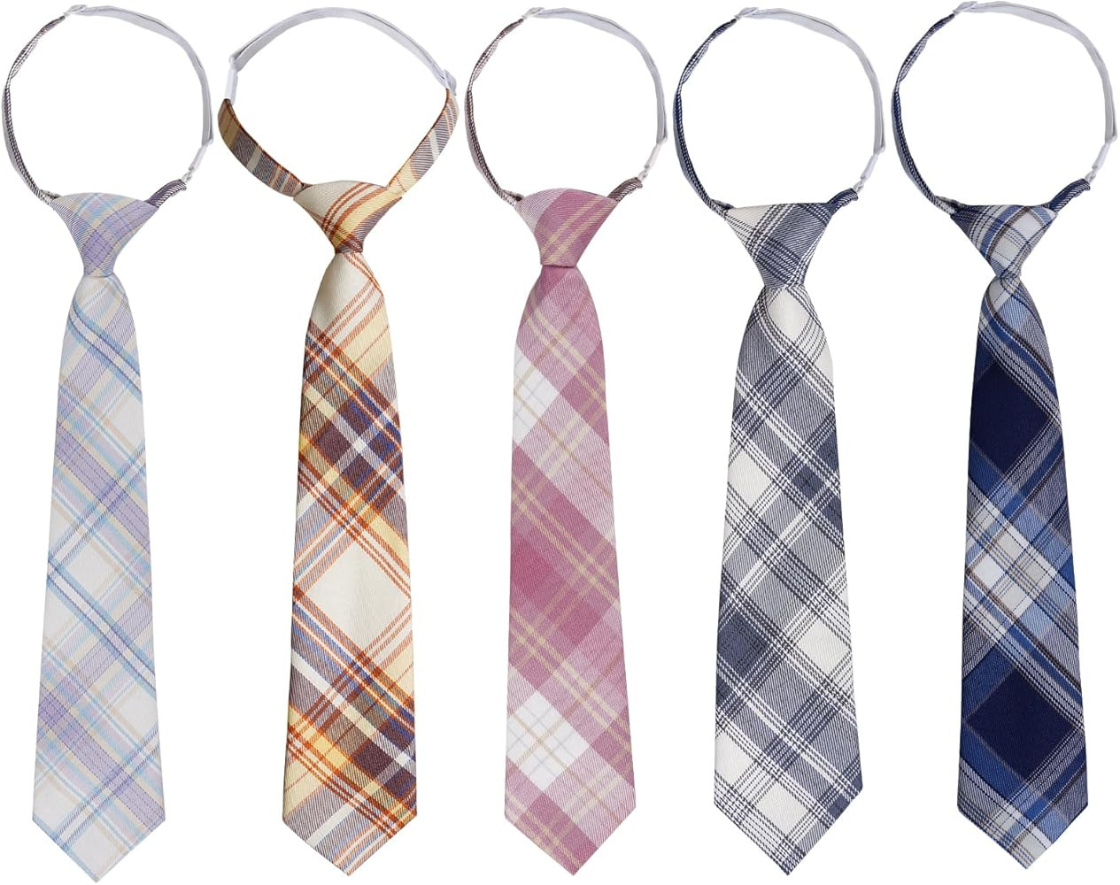 Sucrain 5pcs Boy's Necktie Pre-tied Adjustable Neck Strap Tie Plaid Zipper Tie for Wedding Gradua... | Amazon (US)