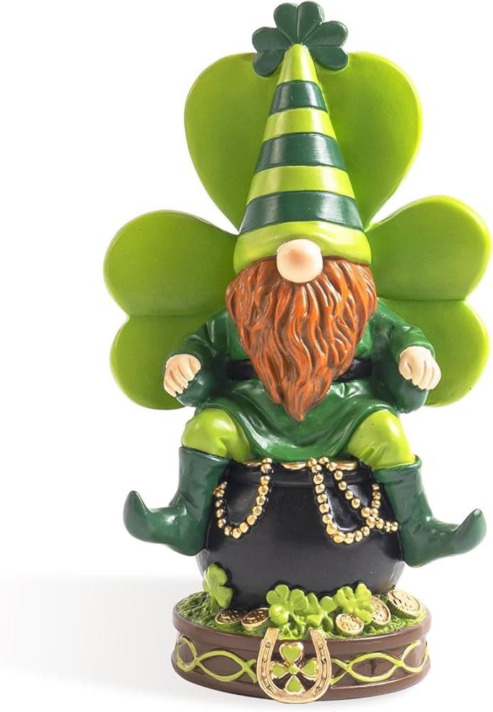 7.7" St Patricks Day Gnomes Decorations, Resin Saint Patrick's Leprechaun Pot Of Gold Shamrock Fi... | Amazon (US)