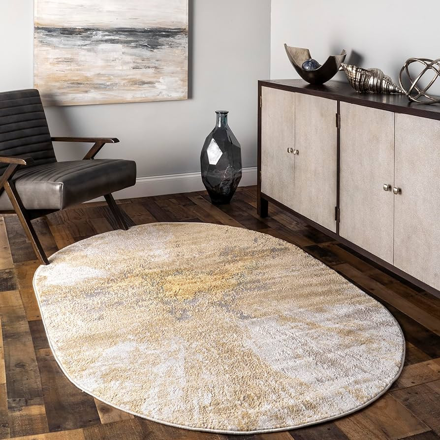 nuLOOM Cyn Contemporary Abstract Area Rug, Oval 7x9, Gold | Amazon (US)