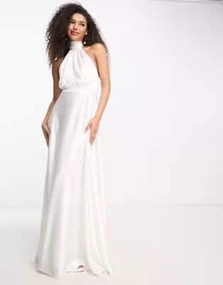 True Violet Bridal high neck prom maxi gown with pockets in ivory | ASOS (Global)