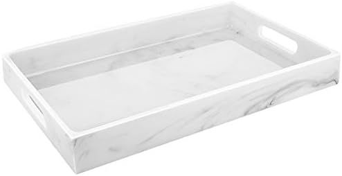 Luxspire Vanity Tray with Handles, 15"x 9.4" Bathroom Countertop Kitchen Serving Tray, Resin Glossy  | Amazon (US)