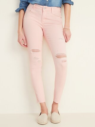 Mid-Rise Distressed Rockstar Pop-Color Super Skinny Jeans for Women | Old Navy (US)