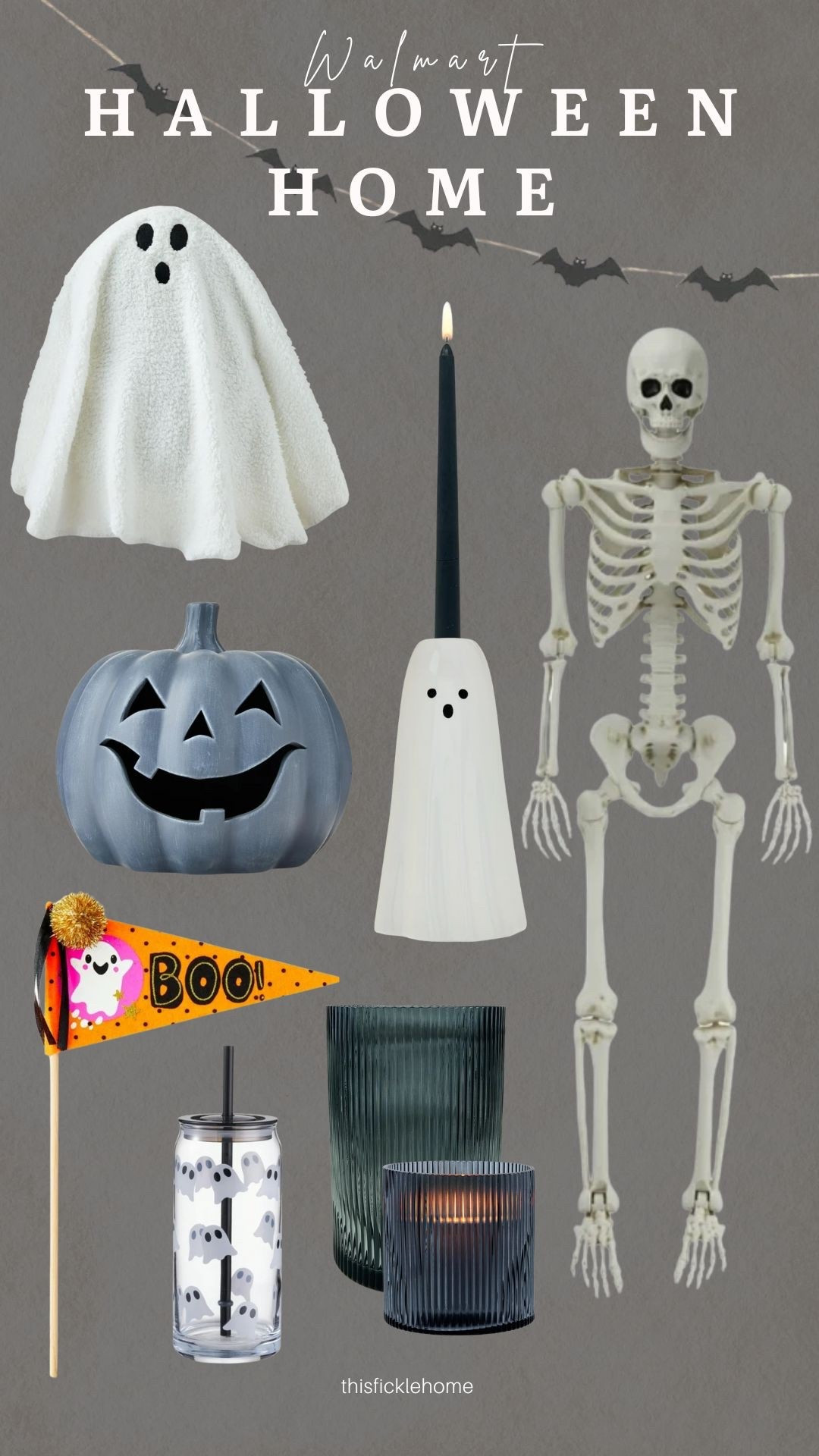 Halloween home decor

Posable skeleton. Ghost candle holder. Black reeded hurricane candle holder. Ghost pillow. Clay pumpkin. Black taper candles. 

#LTKHome #LTKSeasonal