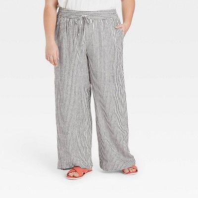 Women's Striped Mid-Rise Relaxed Fit Pants - A New Day™ Black/White | Target