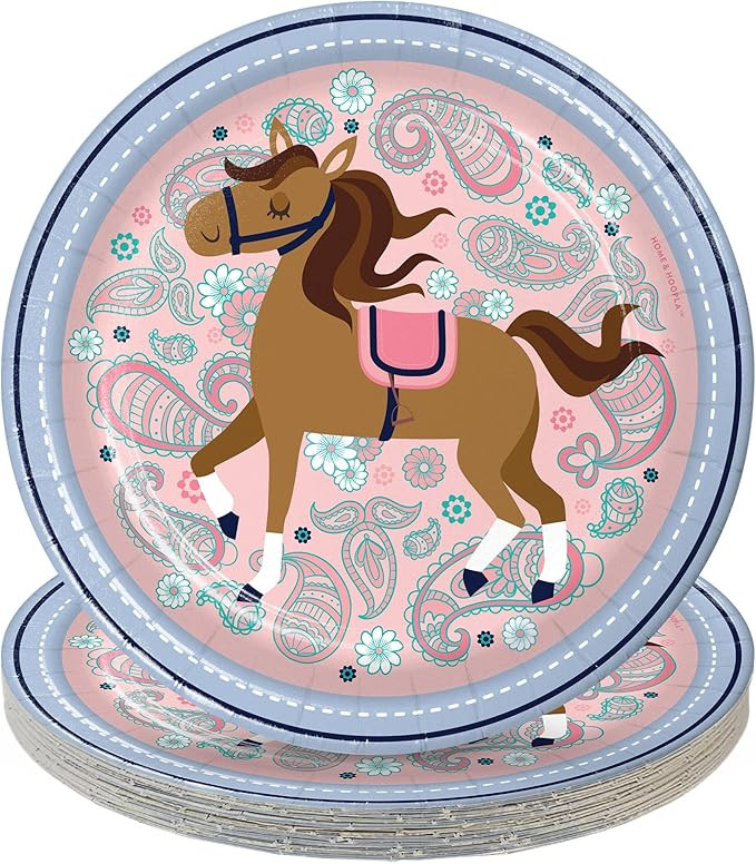 Horse Party Supplies - Saddle Up Round Paper Dessert Plates for 16 Guests | Amazon (US)