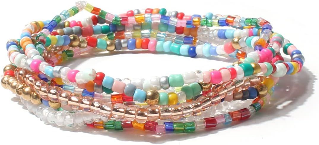 COLORFUL BLING 5-6pcs Handmade Bohemian Stackable Bead Bracelets Set for Women Layered Stretch Ba... | Amazon (US)