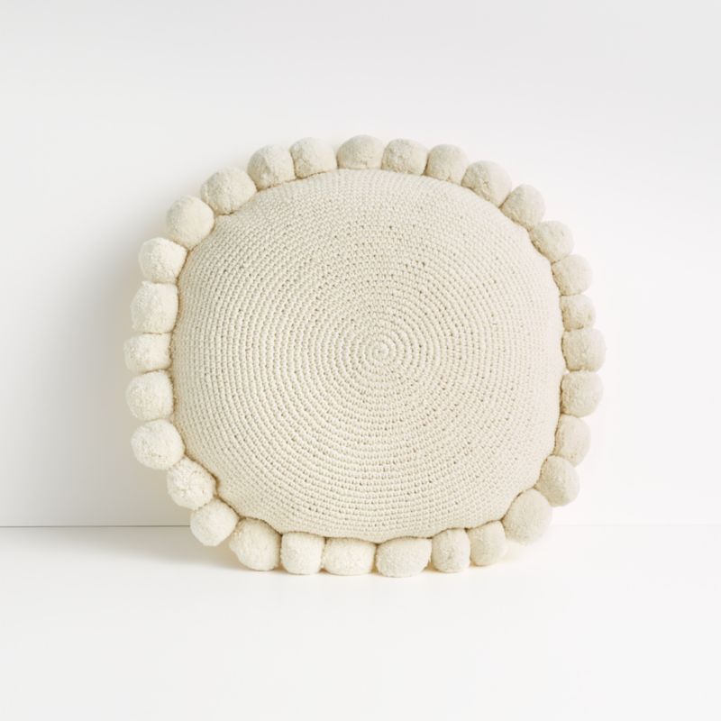 Pico 18" White Round Pom Pom Pillow | Crate and Barrel | Crate & Barrel