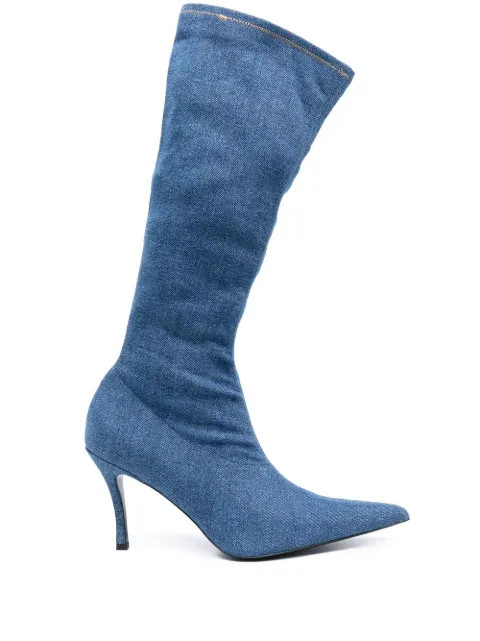 Diesel D-Venus 100mm knee-high Denim Boots - Farfetch | Farfetch Global