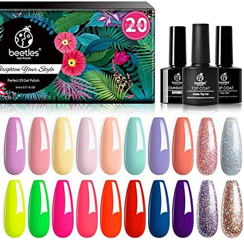 Beetles 20 Pcs Gel Nail Polish Kit Nude Pink Neon Red Nail Gel Pastel Yellow Blue Gel Polish Set wit | Amazon (US)