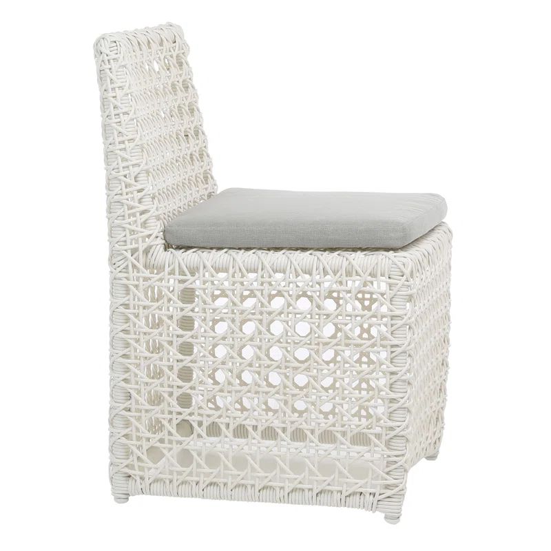 Halton Indoor-Outdoor Woven Bright White Poly Rope Cube Chair with Light Grey Cushion | Wayfair North America