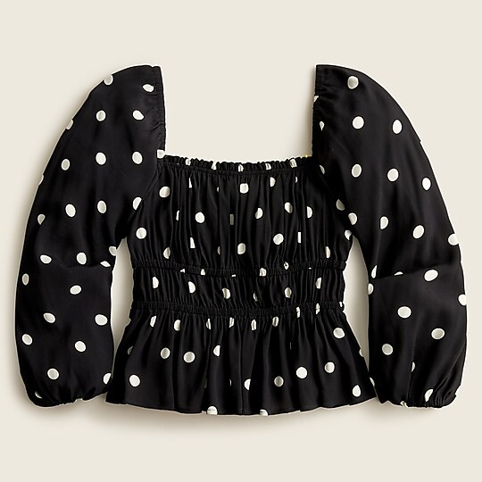 Puff-sleeve drapey crepe top in dots | J. Crew US