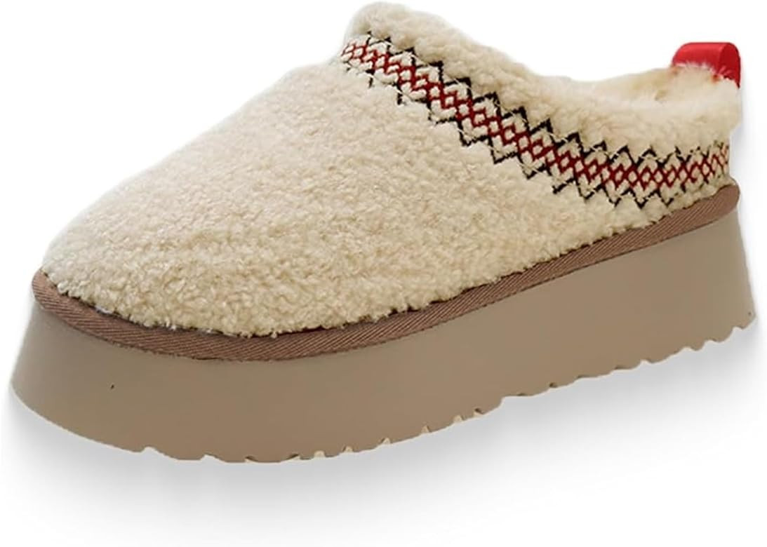 Women's Fuzzy Platform Slippers Faux Fur Mini Boots Plush Fleece Lining Slides Winter Warm Slip on A | Amazon (US)