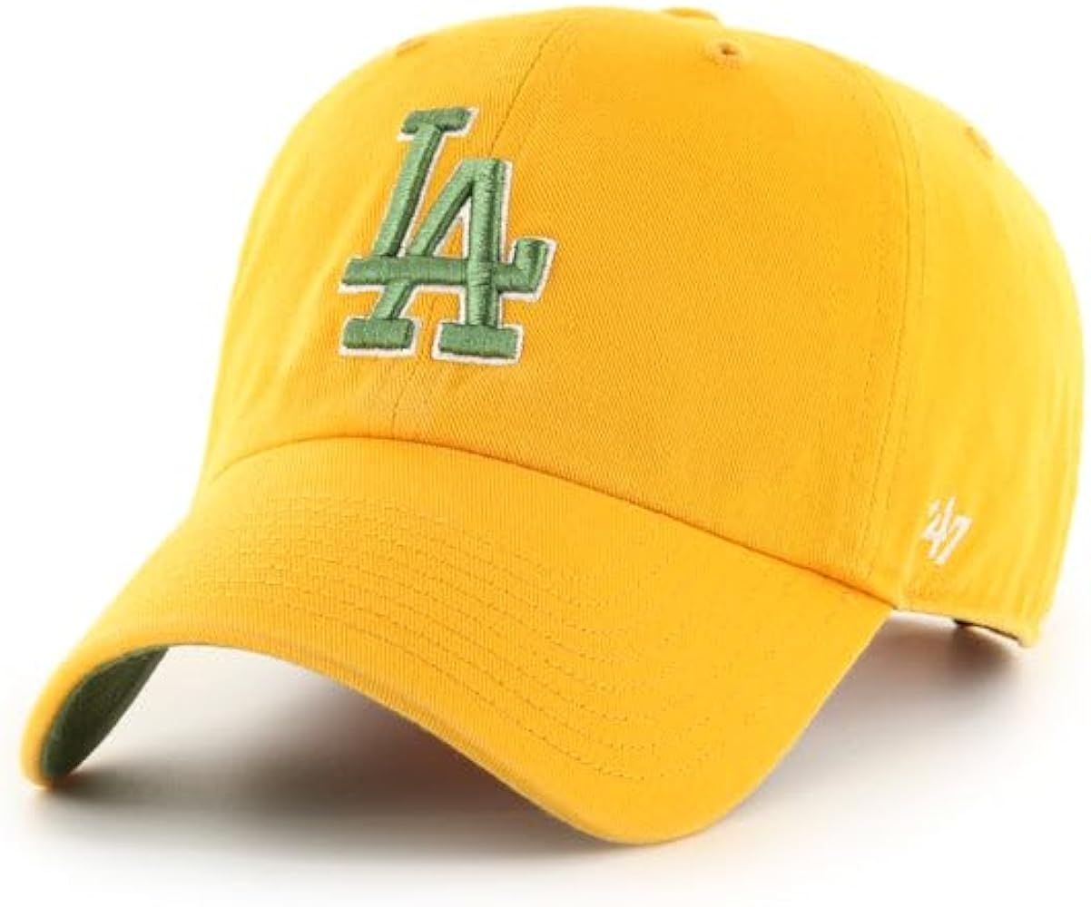 '47 Los Angeles Dodgers Mens Womens Ballpark Clean Up Adjustable Strapback Gold Hat with Green Lo... | Amazon (US)
