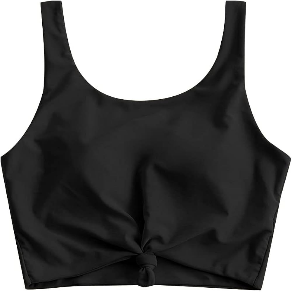 ZAFUL Women's Front Knot Bikini Tops Crop Tankini Top Scoop Neck Padded Bathing Suit Tops | Amazon (US)