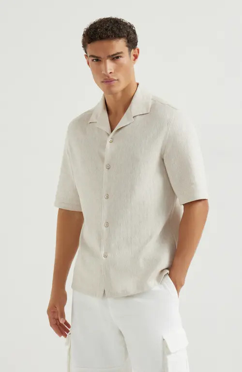 Brunello Cucinelli Short sleeve shirt in Panama at Nordstrom, Size Large | Nordstrom