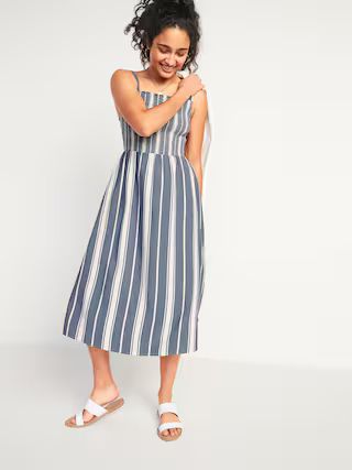 Smocked Fit & Flare Striped Cami Midi Dress for Women | Old Navy (US)