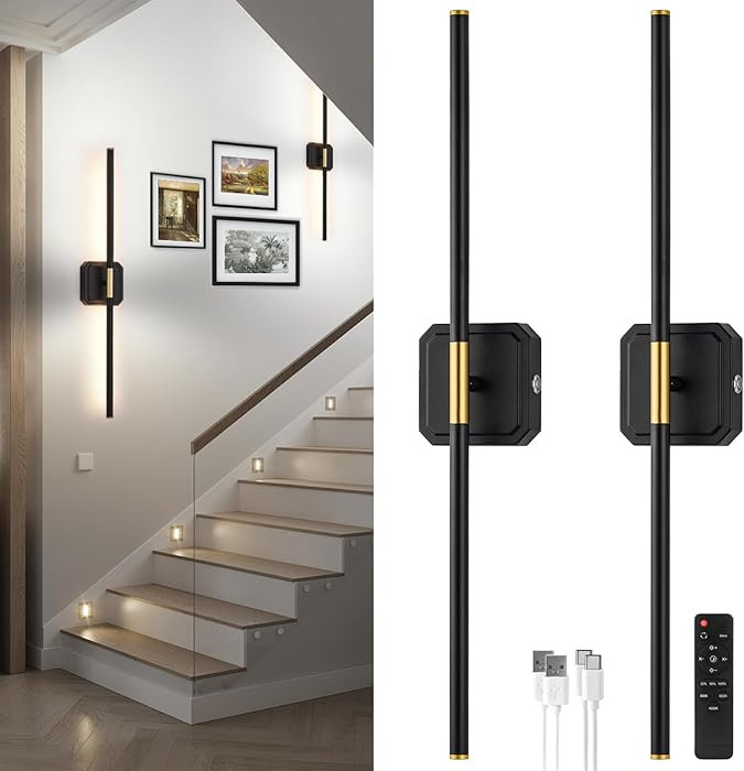 Modern Battery Operated Wall Sconces Set of Two,10000mAh Rechargeable Wall Lights with Remote,Dim... | Amazon (US)