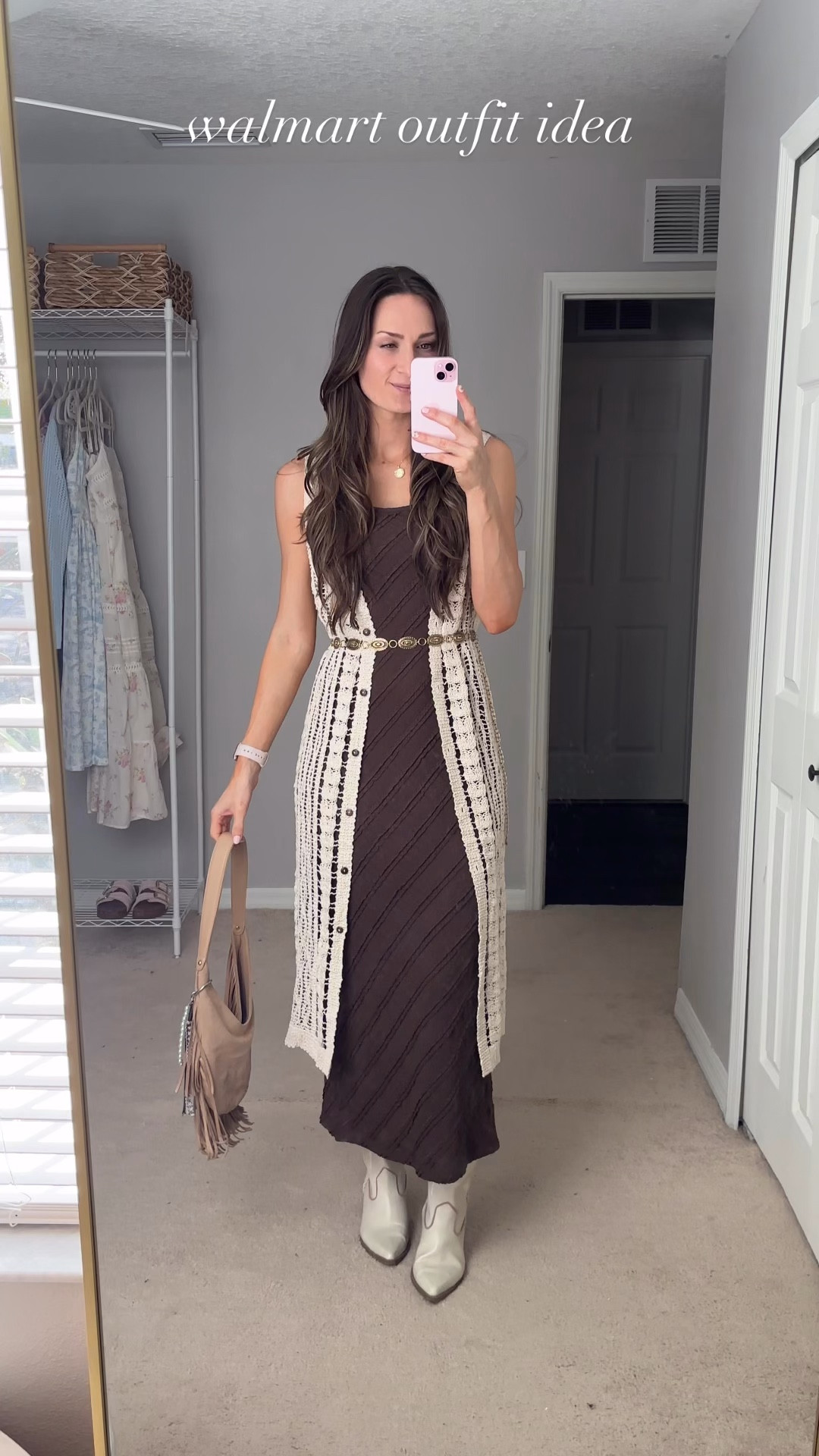 Walmart western outfit idea!!

Sizing:
Brown maxi dress: small, fits tts
Crochet vest/coverup: s/m

#walmartoutfitidea #westernfashion 

#LTKTall #LTKFestival #LTKootd