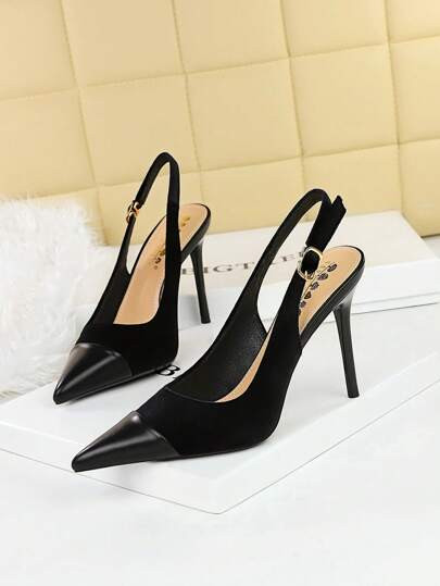 Party High Heels, Pointed Toe Women's Shoe, Suede Upper, Stiletto Heel, Low Vamp Design, Metal Bu... | SHEIN