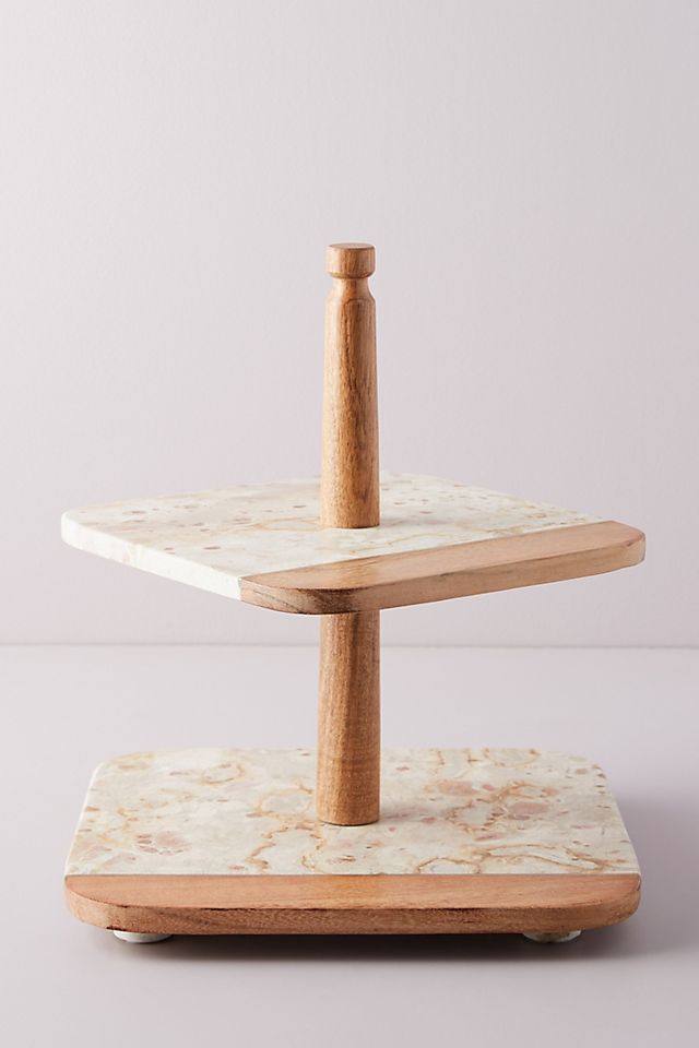 Marbled Acacia Tiered Platter | Anthropologie (US)