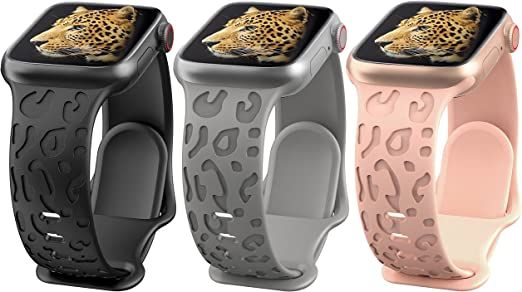 3 Pack Leopard Engraved Band, Compatible with Apple Watch Band 41mm 40mm 38mm, Fancy Leopard Lase... | Amazon (US)