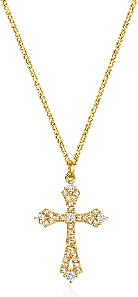 MEVECCO Gold Cross Necklace 18K Gold Plated Cubic Zircon Cross Pendent Necklace Handmade Simple D... | Amazon (US)
