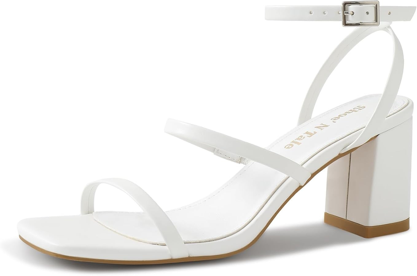 Shoe'N Tale Strappy Heels for Women Block Chunky Heels Open Square Toe Ankle Strap Buckle Sandals | Amazon (US)