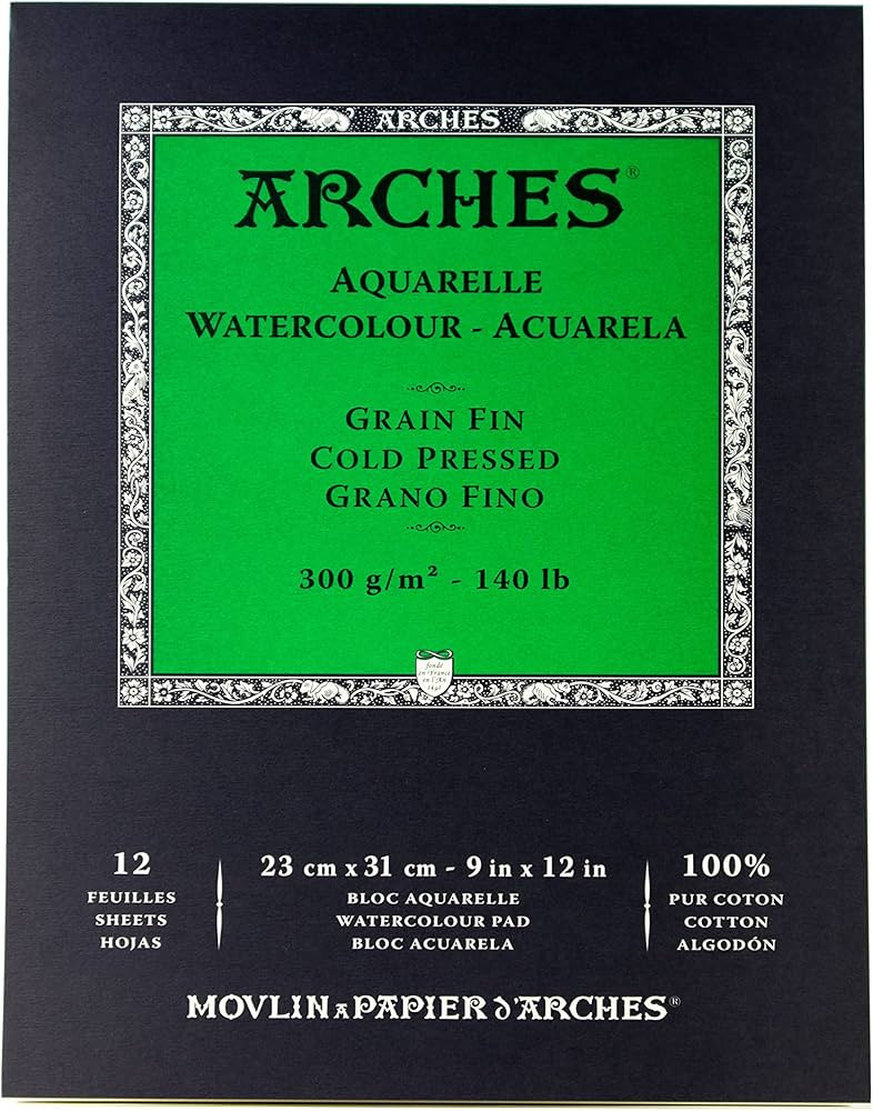 Arches Watercolor Pad 9x12-inch Natural White 100% Cotton Paper - 12 Sheet Arches Watercolor Pape... | Amazon (US)