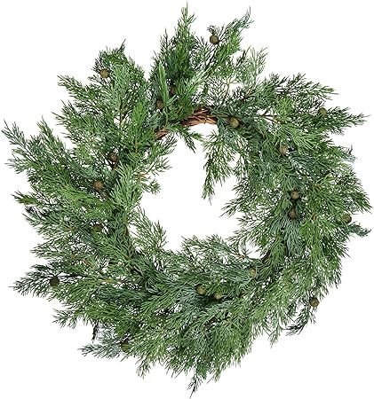 Vickerman 23" Green Stovall Cedar Pine Artificial Christmas Wreath, Unlit - Faux Pine Christmas W... | Amazon (US)