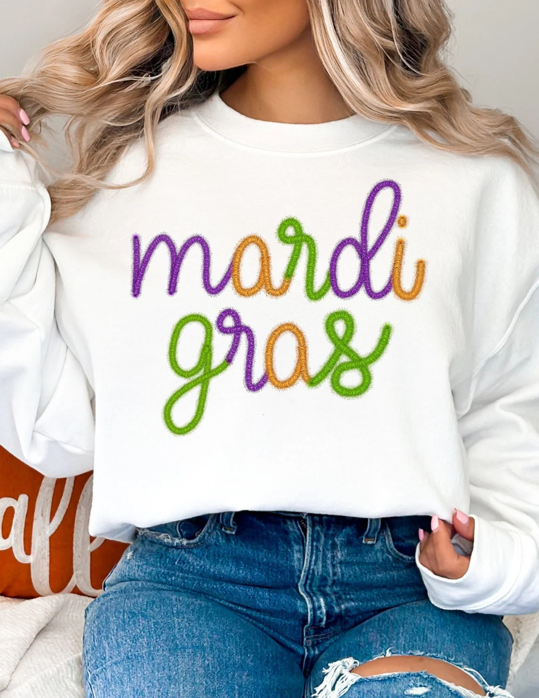 Women's faux tinsel effect Mardi Gras sweatshirt, Women's tinsel effect Mardi Gras sweatshirt, Wo... | Etsy (US)