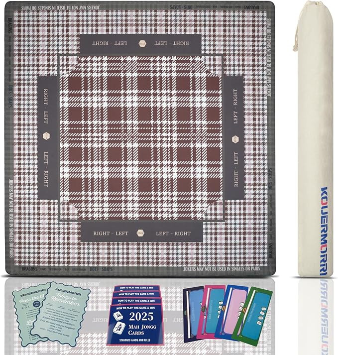 Plaid Mahjong Rubber Mat Set,32.6x32.6 Inches with | 4 Playing Instructions,2 Tile Mixers,4 Line ... | Amazon (US)