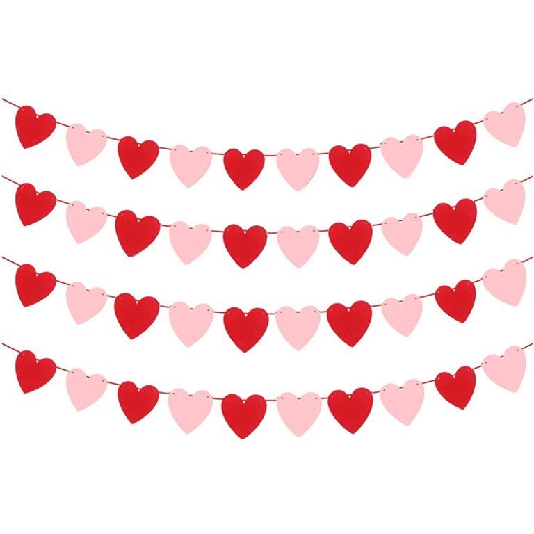 Felt Heart Banner for Mother's Day Valentine's Day Decor, 80-Pack - No DIY, Red and Pink Heart Ga... | Walmart (US)